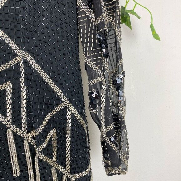 VINTAGE SHO MAX ORIGINALS Embellished Asymmetrical Silk Dress Size Medium GUC - Picture 4 of 8